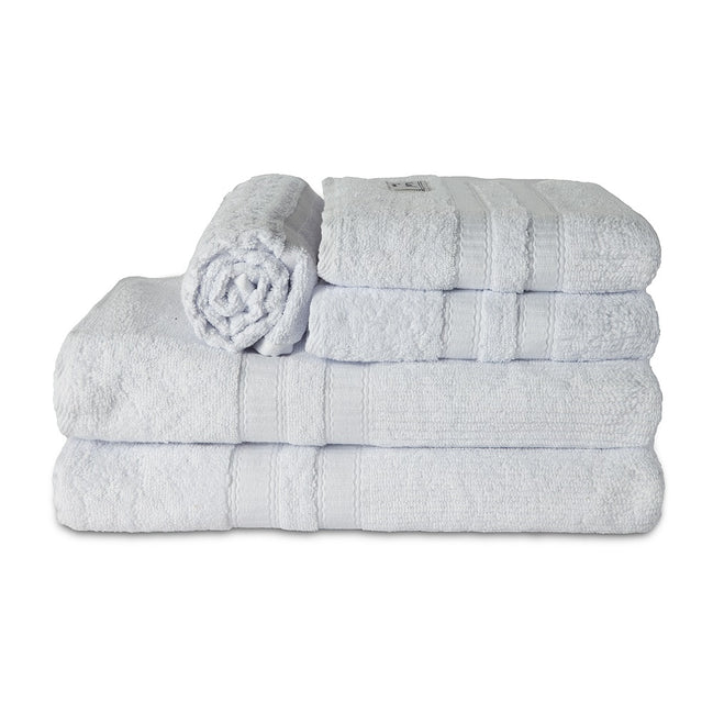 5-Piece Cotton Towel Set White – Bath, Hand & Bath Mat Paris Collection Soft Absorbent