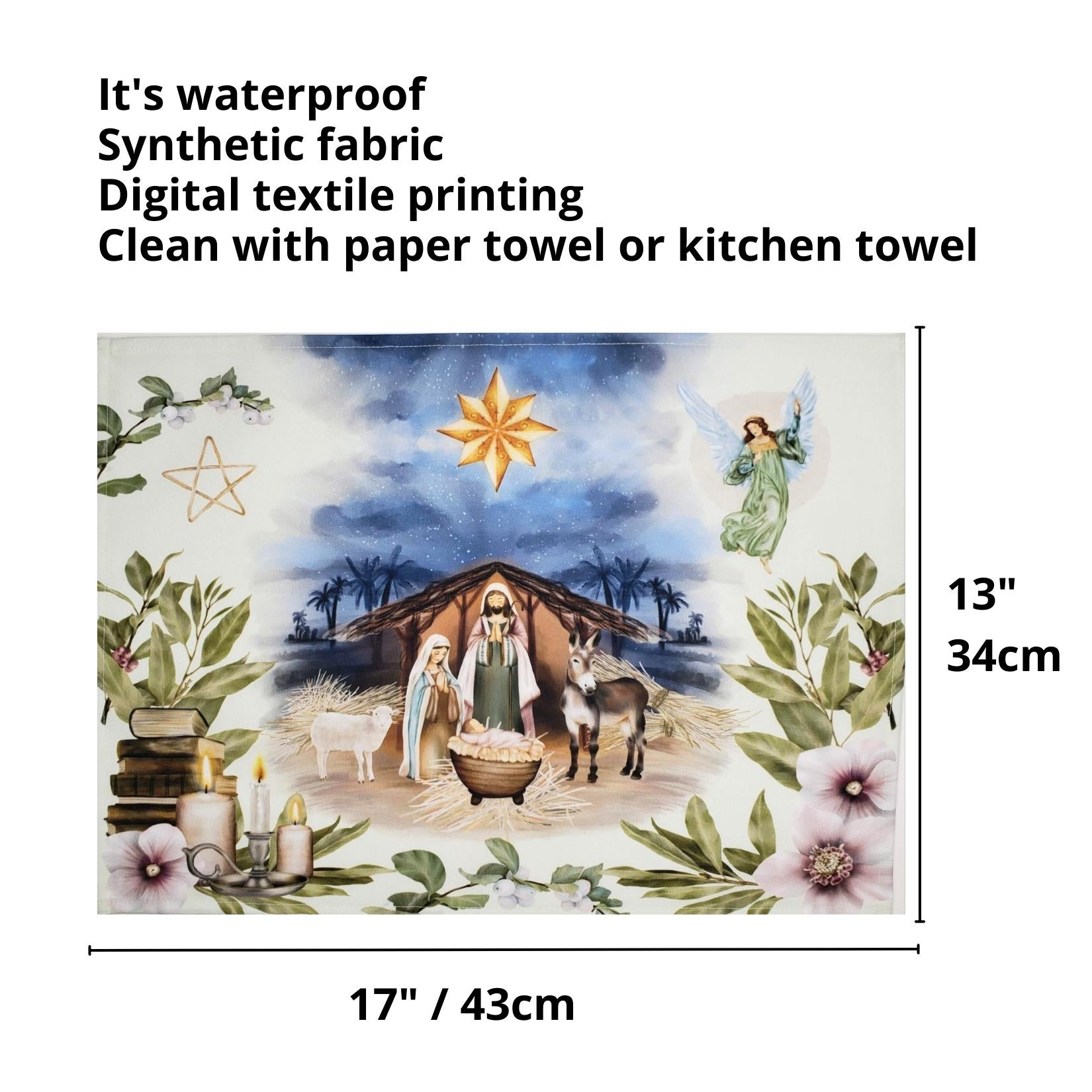 Set of 4 Placemats Christmas Happy Night Cloth Waterproof 17