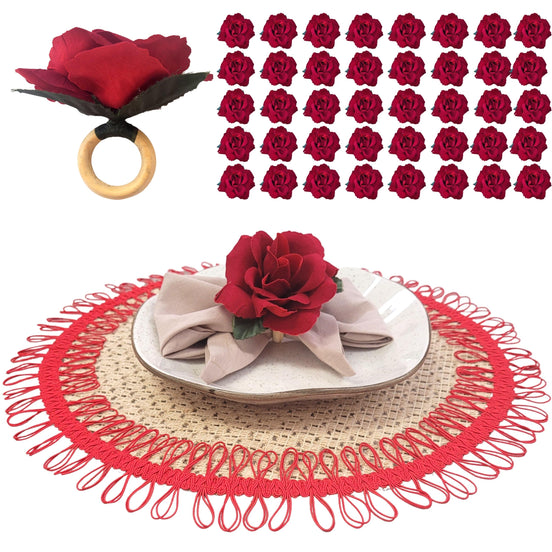 Maison Charlô | Wholesale Set of 40 Wholesale Red Colombiana Rose Flower Rosebud Napkin Rings Ecofriendly Pack