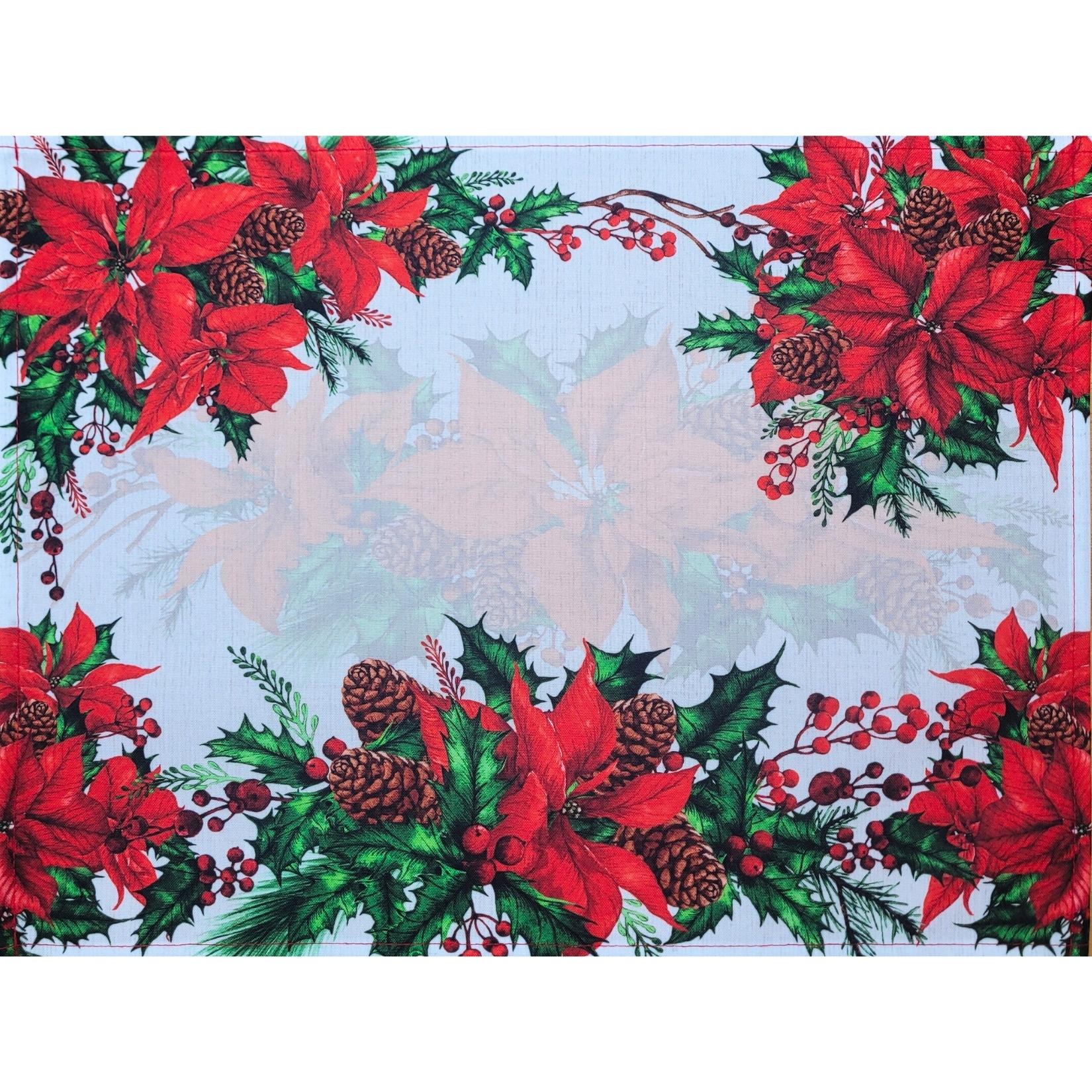 Set of 4 Placemats Christmas Wonderful Flower Cloth Waterproof 17