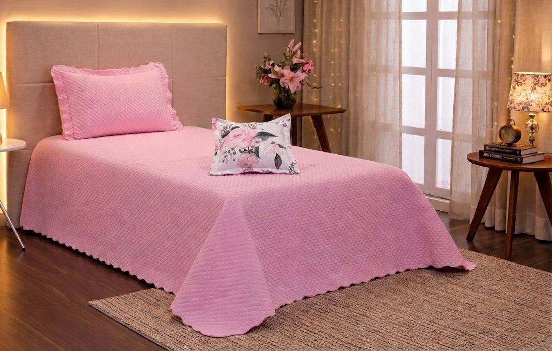 Kit Cobre-Leito Soft Florence Solteiro Dupla Face – 3 Peças – Rosa