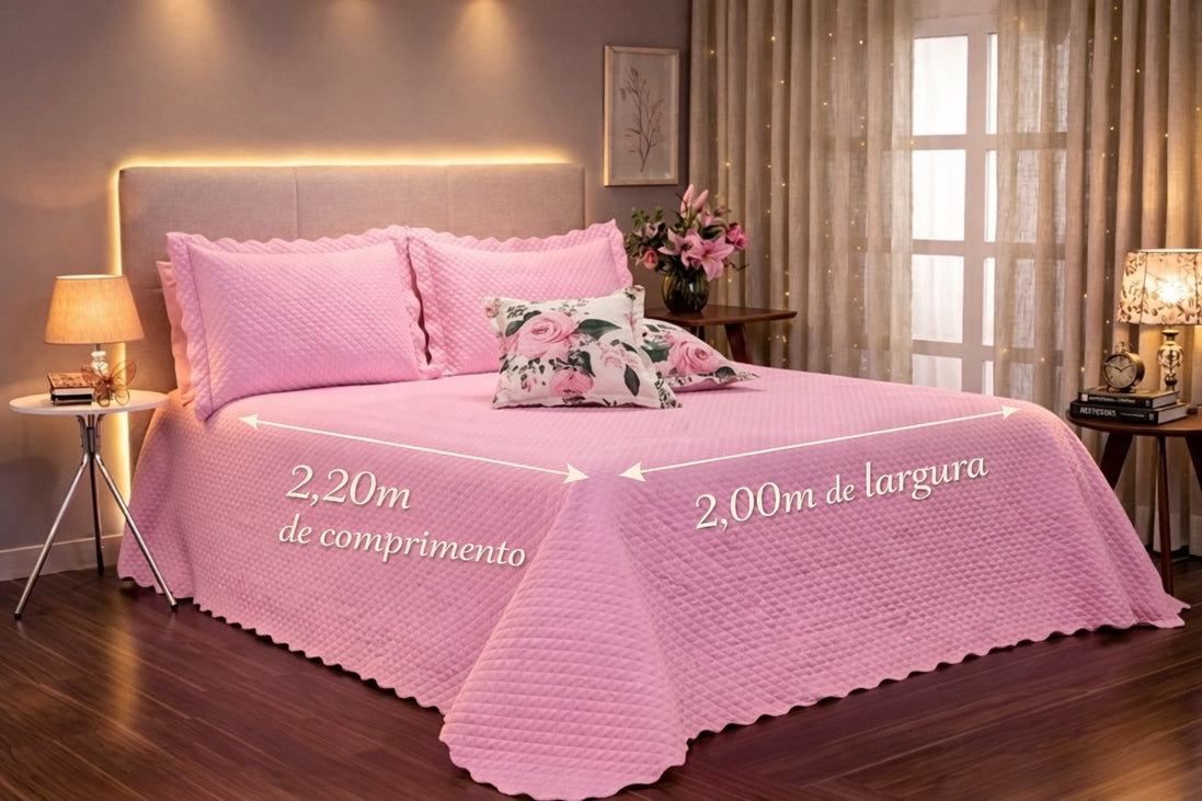 Kit Cobre-Leito Soft Florence Casal Padrão Dupla Face – 5 Peças – Rosa