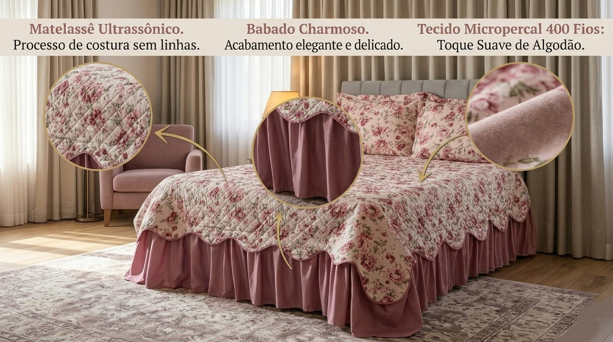 Kit Cobre-Leito Colcha Belize Casal King – 3 Peças – Rosê Escuro