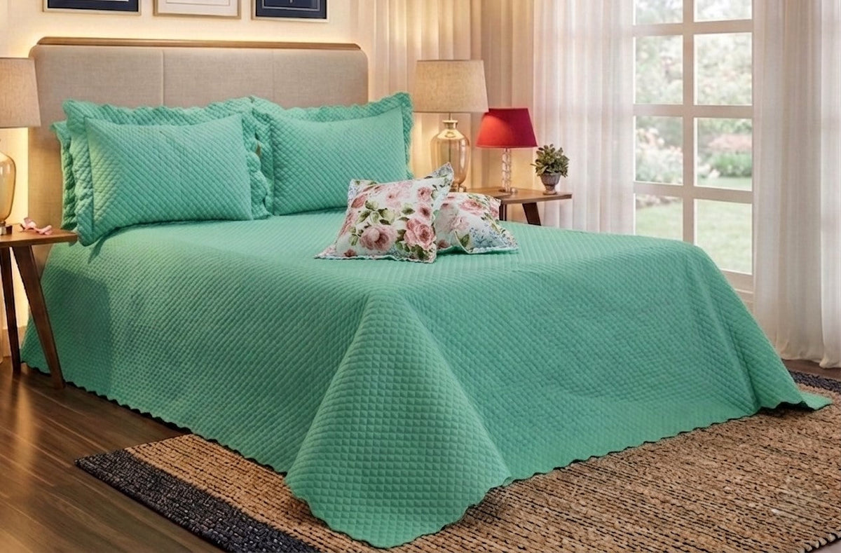 Kit Cobre-Leito Soft Florence Casal Queen Dupla Face – 5 Peças – Verde
