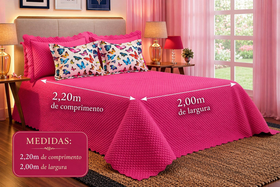 Kit Cobre-Leito Soft Florence Casal Padrão Dupla Face – 5 Peças – Pink