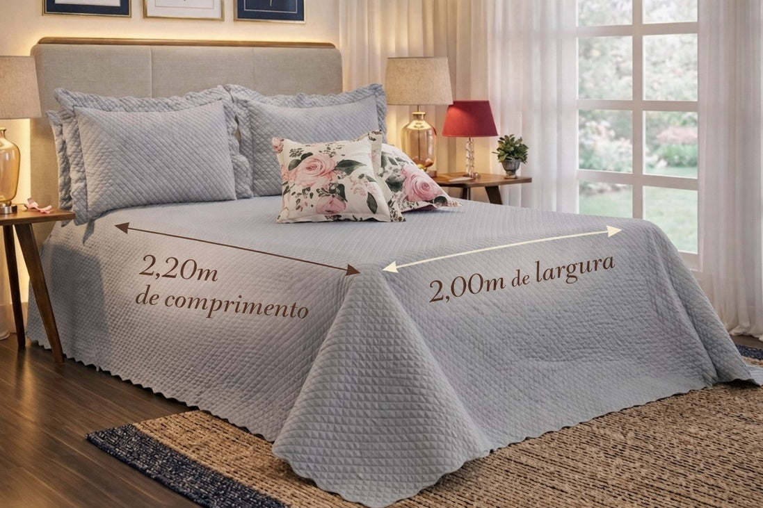 Kit Cobre-Leito Soft Florence Casal Padrão Dupla Face – 5 Peças – Cinza