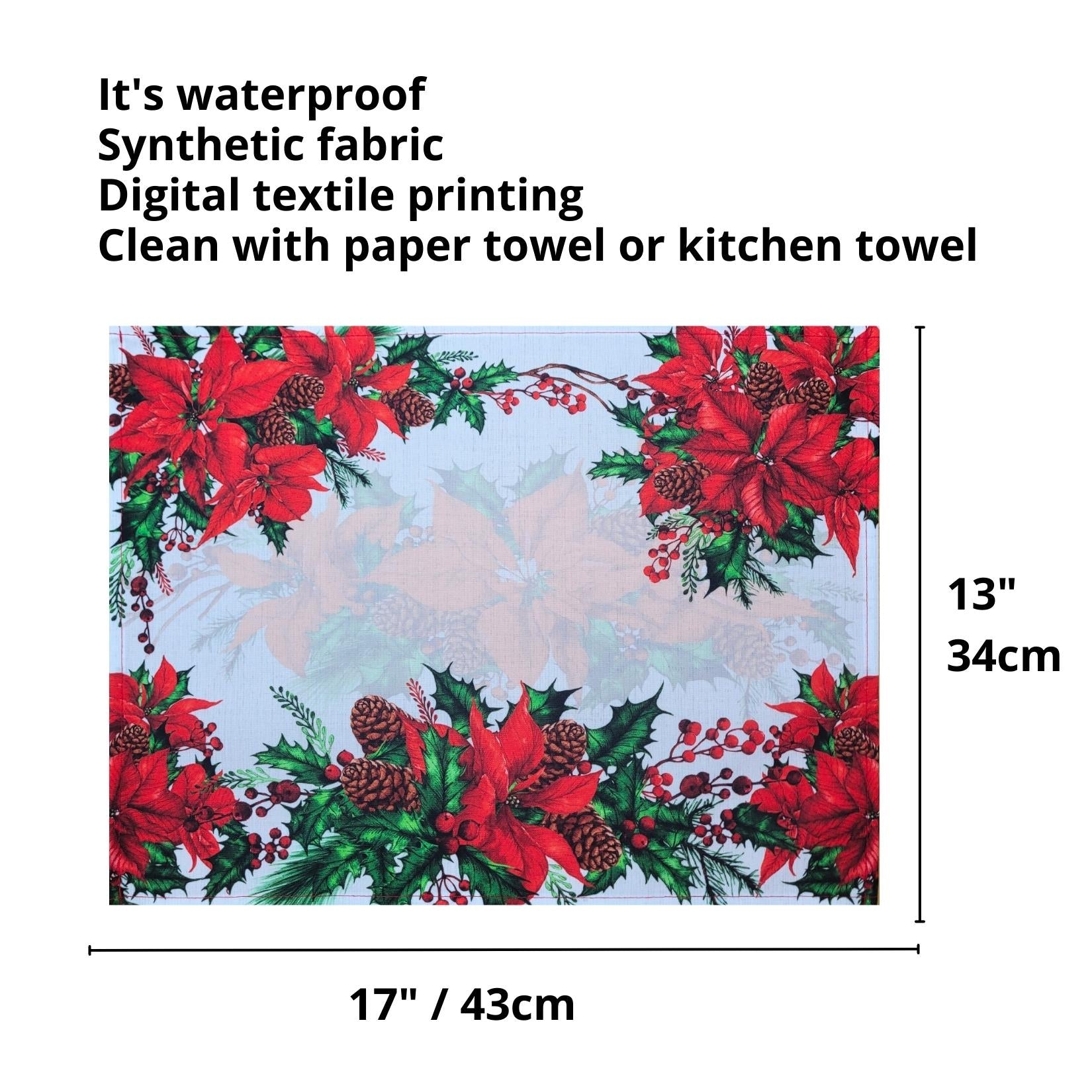 Set of 4 Placemats Christmas Wonderful Flower Cloth Waterproof 17