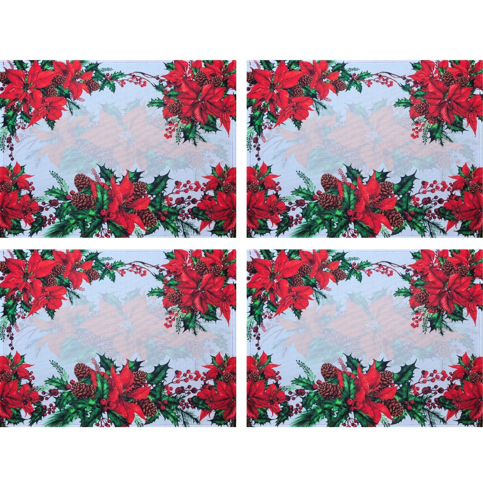 Set of 4 Placemats Christmas Wonderful Flower Cloth Waterproof 17