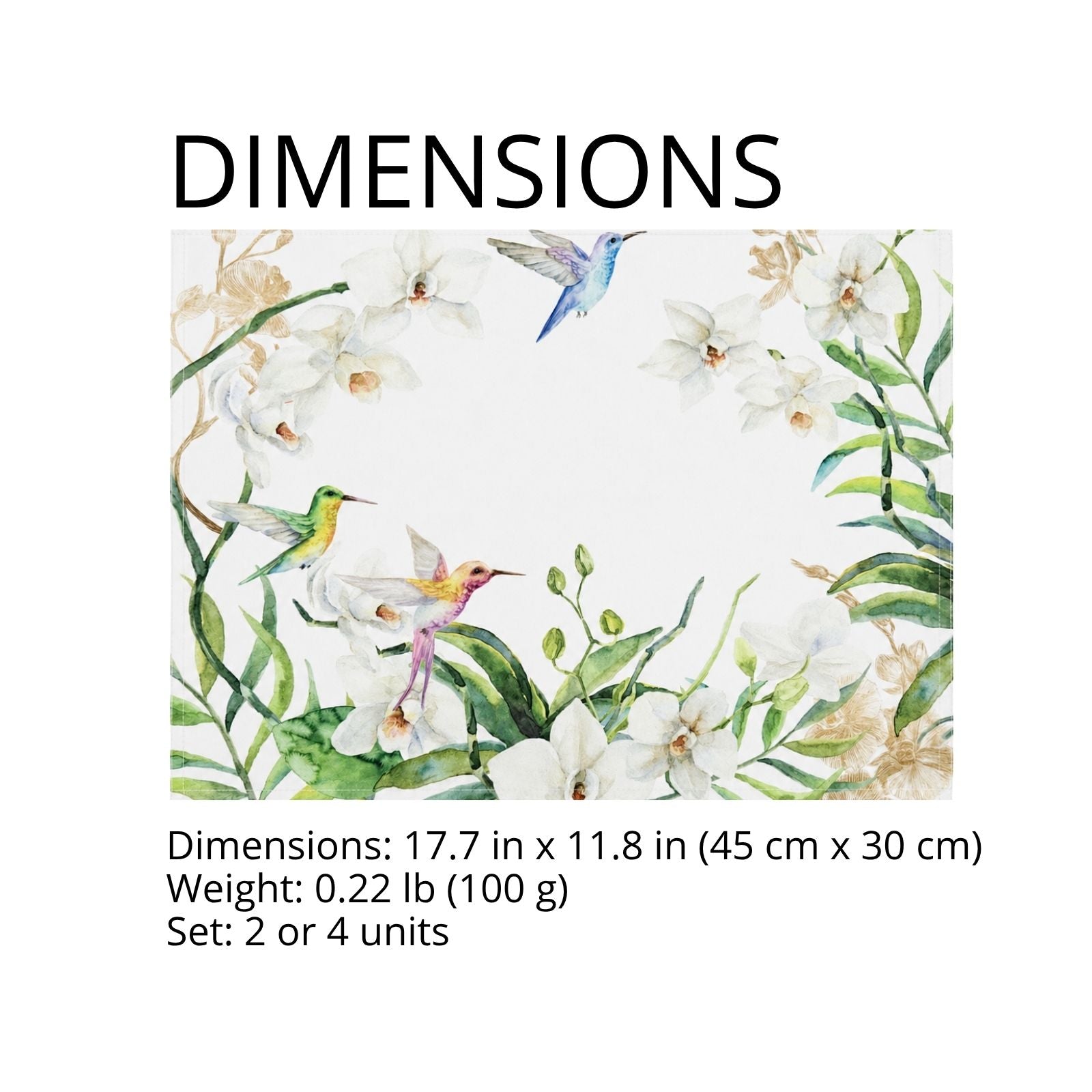 Charlo's Set of 4 Waterproof Rectangular Placemats hummingbird bird 17X13