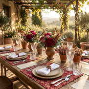 Charlo's Set of 4 Rectangular Placemats Burgundy and Beige 18