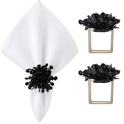 Maison Charlo Set of 2 Black Flower Noir Sequin Napkin Rings