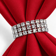 Maison Charlo Set of 4 Red Basic Cloth Napkins 16 × 16 in with Silver Stretchable Napkin Rings