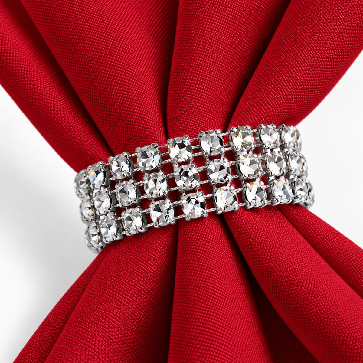 Maison Charlo Set of 4 Red Basic Cloth Napkins 16 × 16 in with Silver Stretchable Napkin Rings