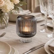 Black Ribbed Glass Candle Holder – Transparent Decorative Votive