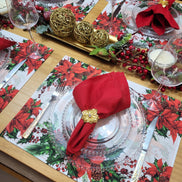 Set of 4 Placemats Christmas Wonderful Flower Cloth Waterproof 17