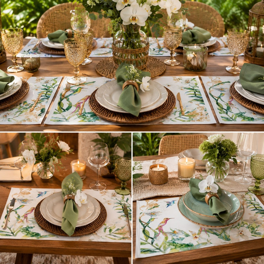 Charlo's Set of 4 Waterproof Rectangular Placemats hummingbird bird 17X13