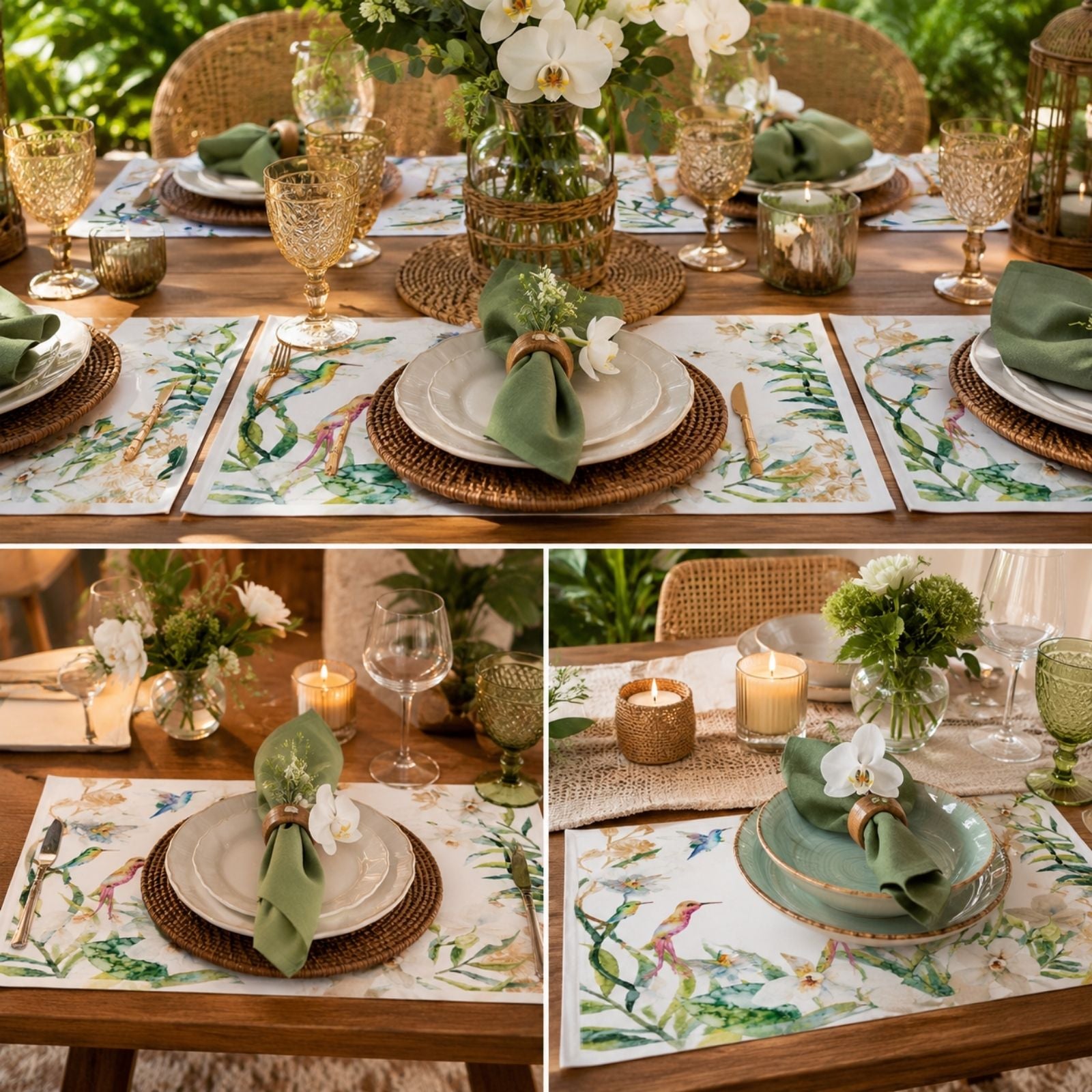 Charlo's Set of 4 Waterproof Rectangular Placemats hummingbird bird 17X13
