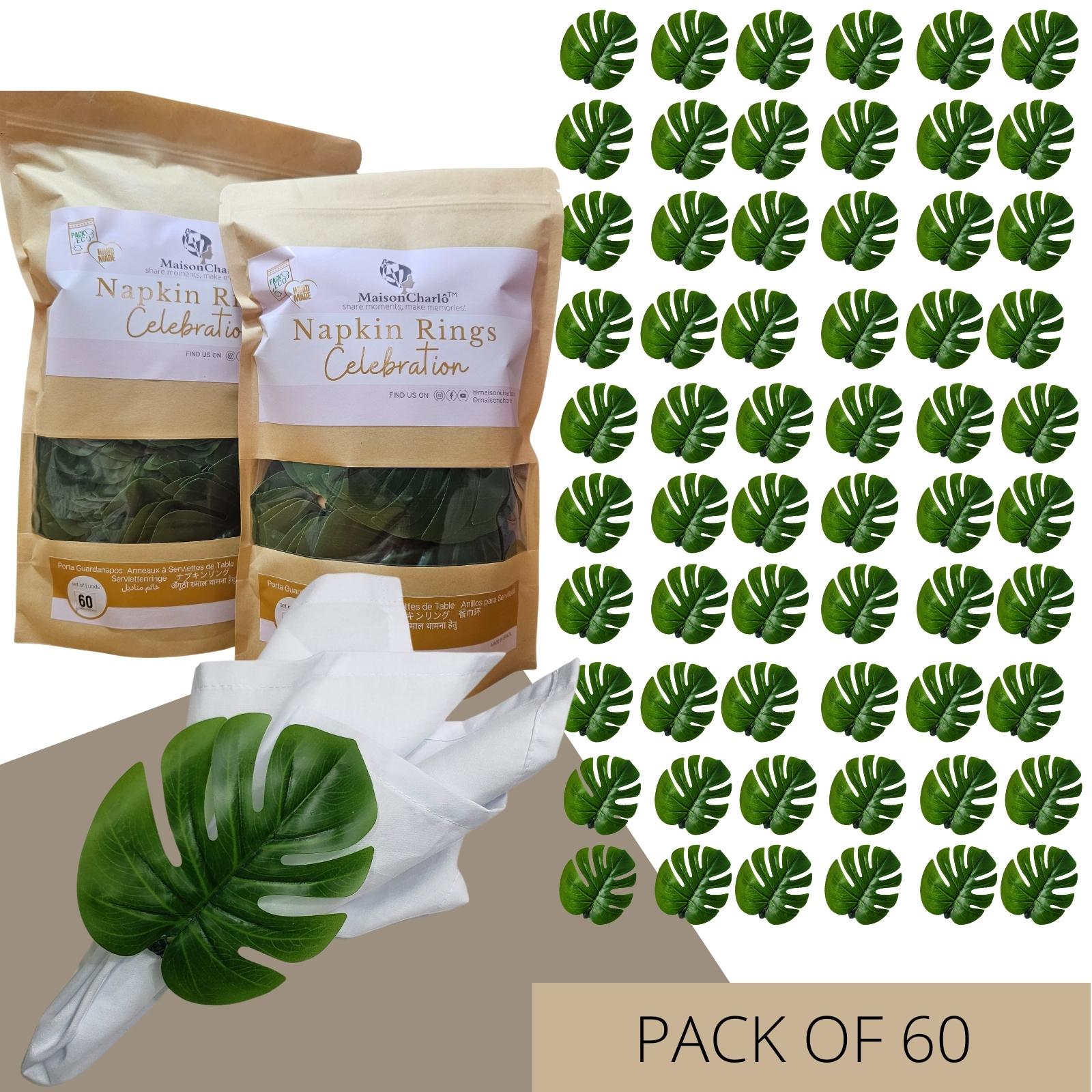 Maison Charlô | Wholesale Set 30 or 60 Green Monstera Leaf Napkin Rings Ecofriendly Pack