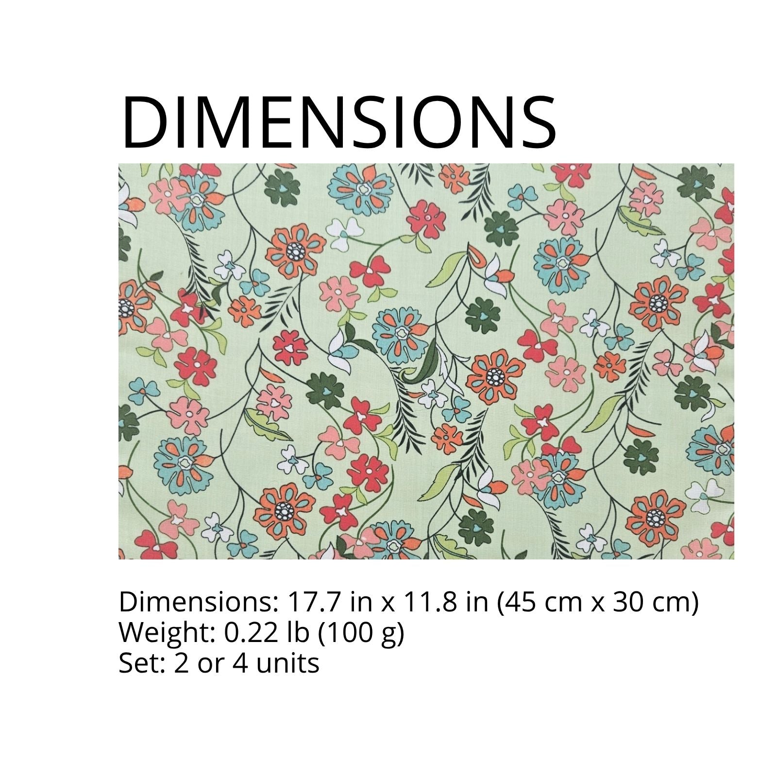 Charlo’s Set of 4 Rectangular Placemats Green Garden Floral 18