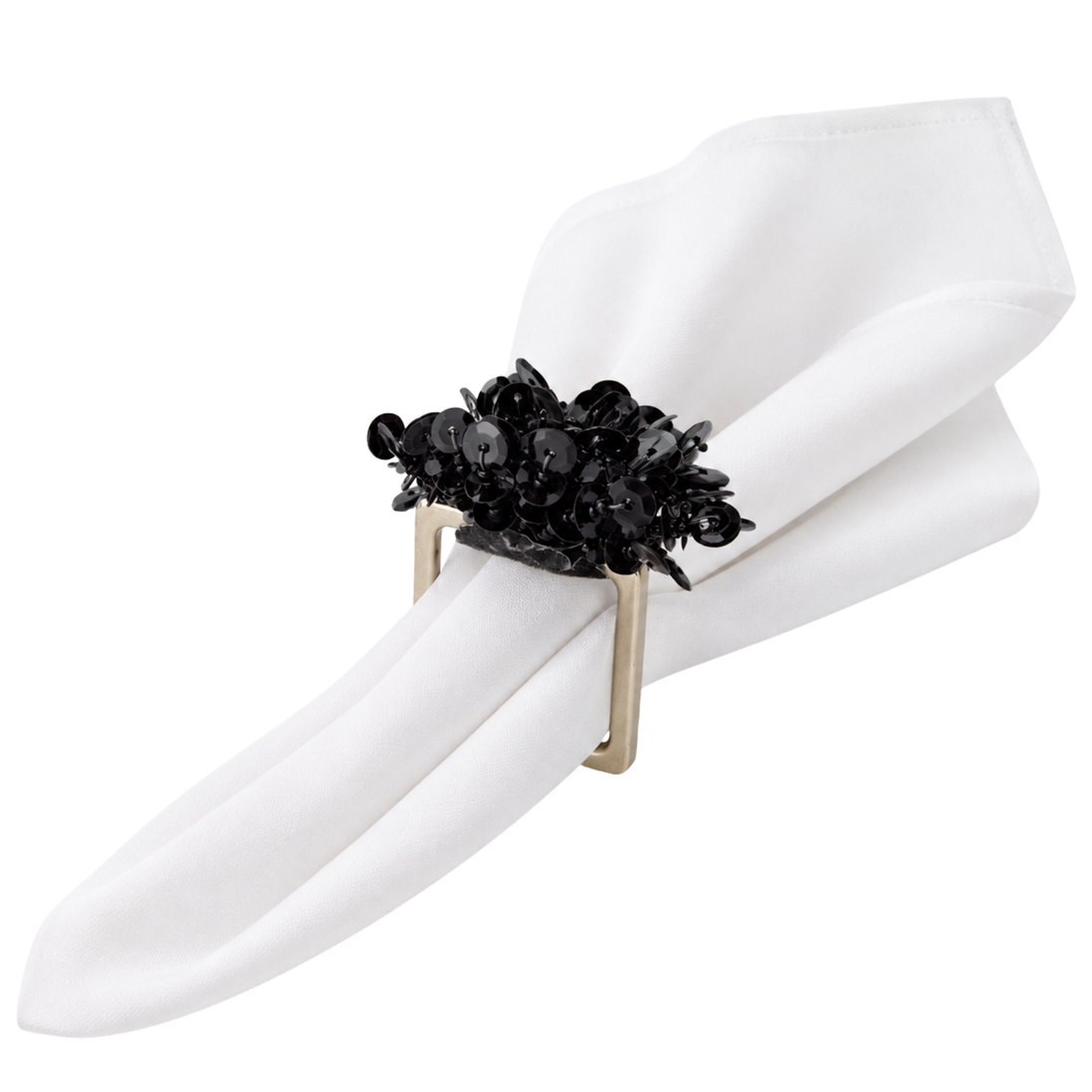 Maison Charlo Set of 2 Black Flower Noir Sequin Napkin Rings