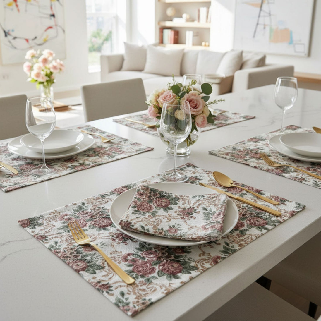Charlo's Set of 4 Rectangular Placemats Mary Floral 18" x 12"