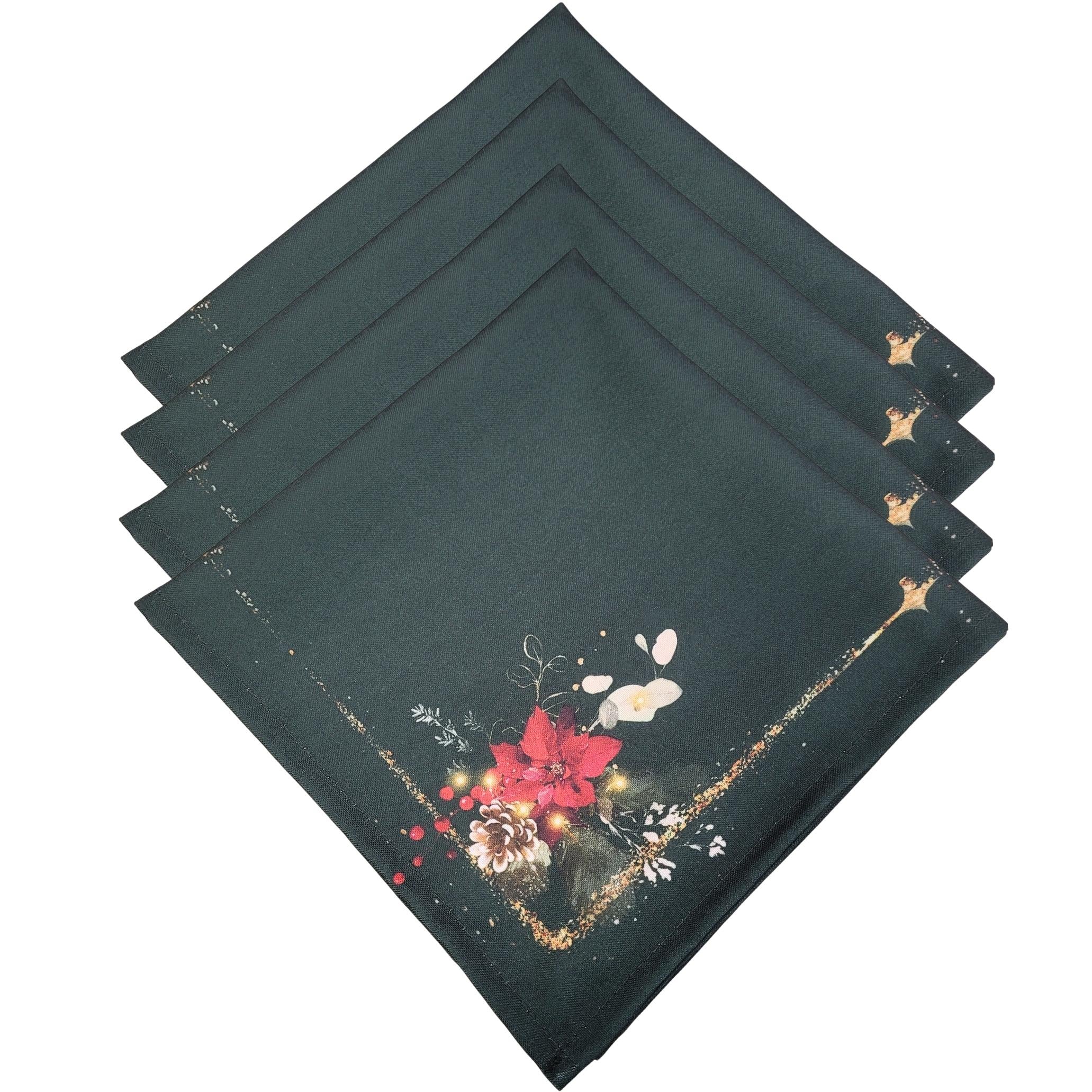 Charlo's Cloth Napkins Set of 4 Green Christmas Arrangement 16