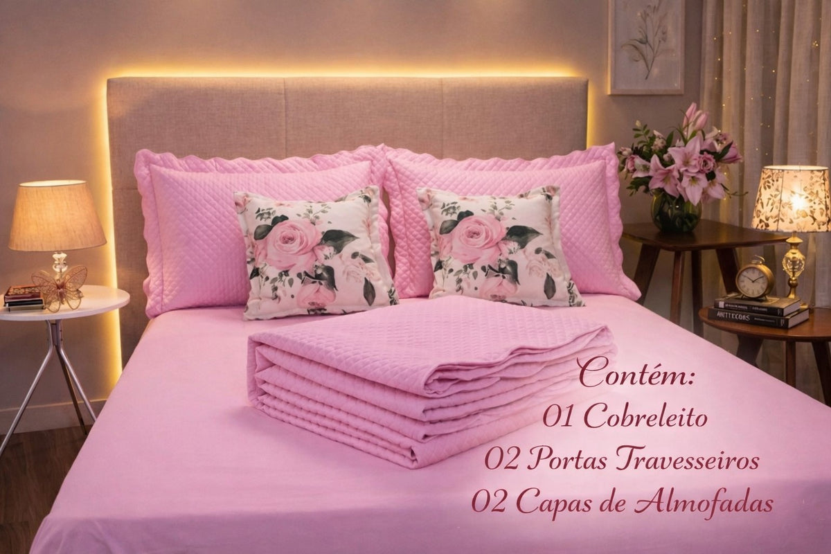 Maison Charlo Soft Florence Reversible Queen Bedspread Set – Pink – 5 Pieces