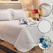 Maison Charlo Soft Florence Reversible Queen Bedspread Set – White – 5 Pieces