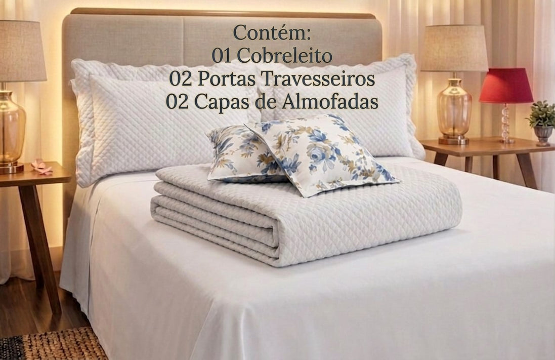Maison Charlo Soft Florence Reversible Queen Bedspread Set – White – 5 Pieces