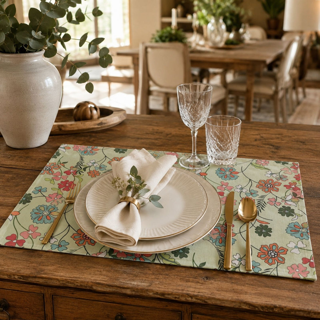 Charlo’s Set of 4 Rectangular Placemats Green Garden Floral 18" x 12"