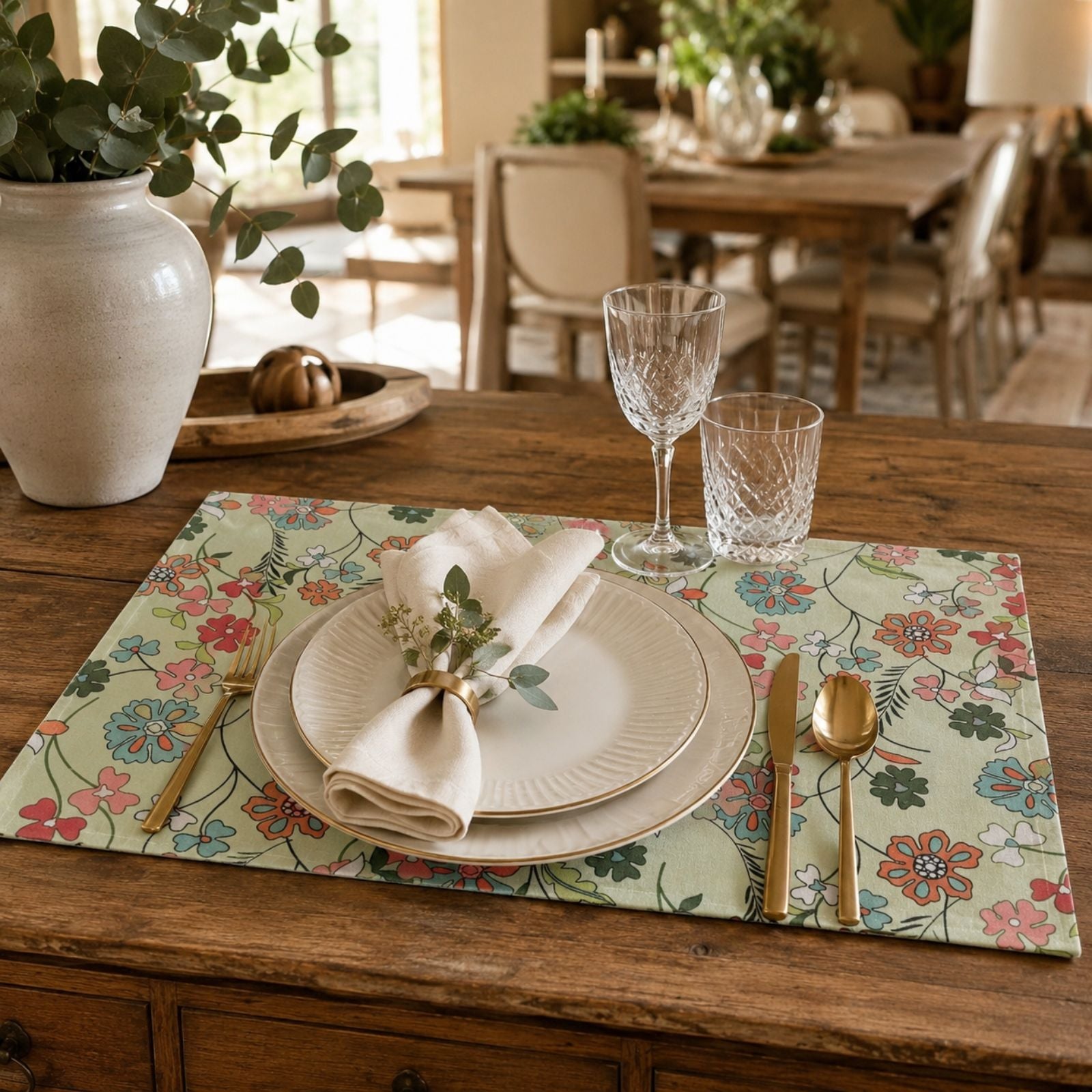 Charlo’s Set of 4 Rectangular Placemats Green Garden Floral 18
