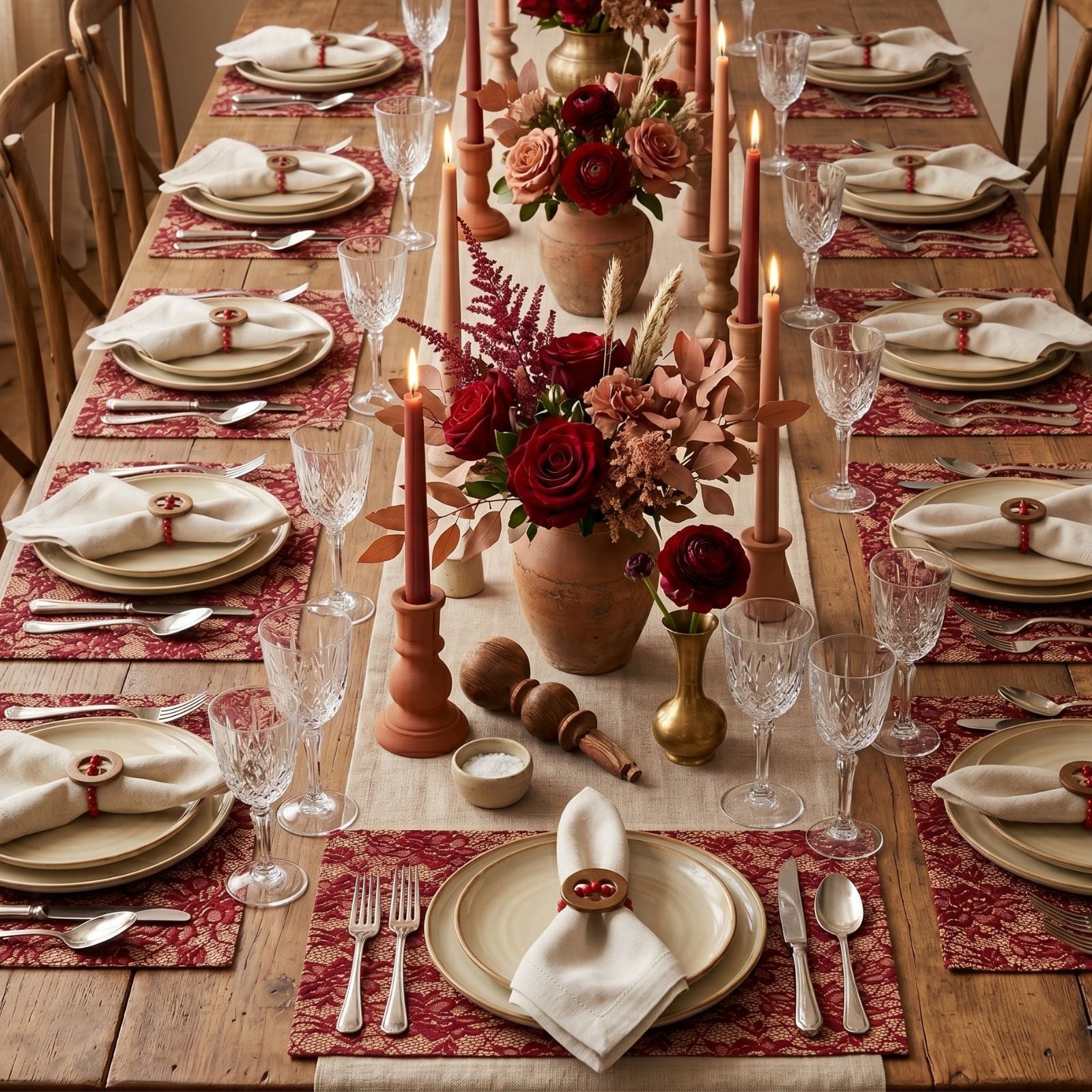 Charlo's Set of 4 Rectangular Placemats Burgundy and Beige 18