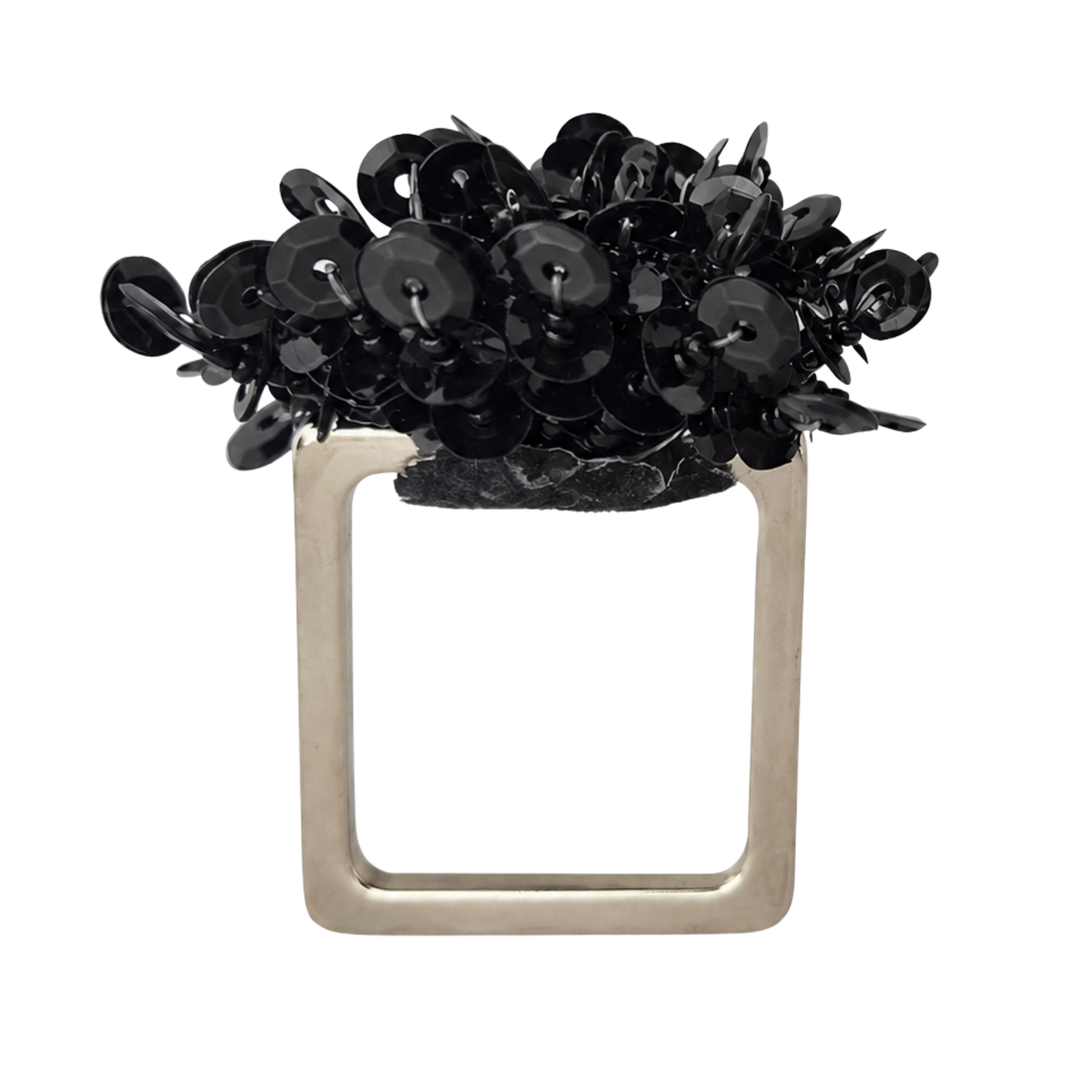 Maison Charlo Set of 2 Black Flower Noir Sequin Napkin Rings
