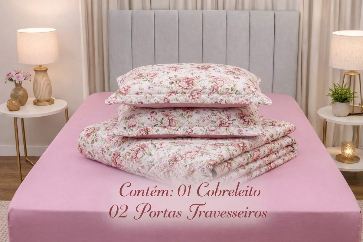 Maison Charlo Soft Madri Reversible Queen Bedspread Set – Dusty Rose – 3 Pieces