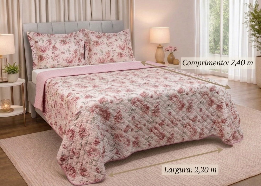 Maison Charlo Soft Madri Reversible Queen Bedspread Set – Dusty Rose – 3 Pieces