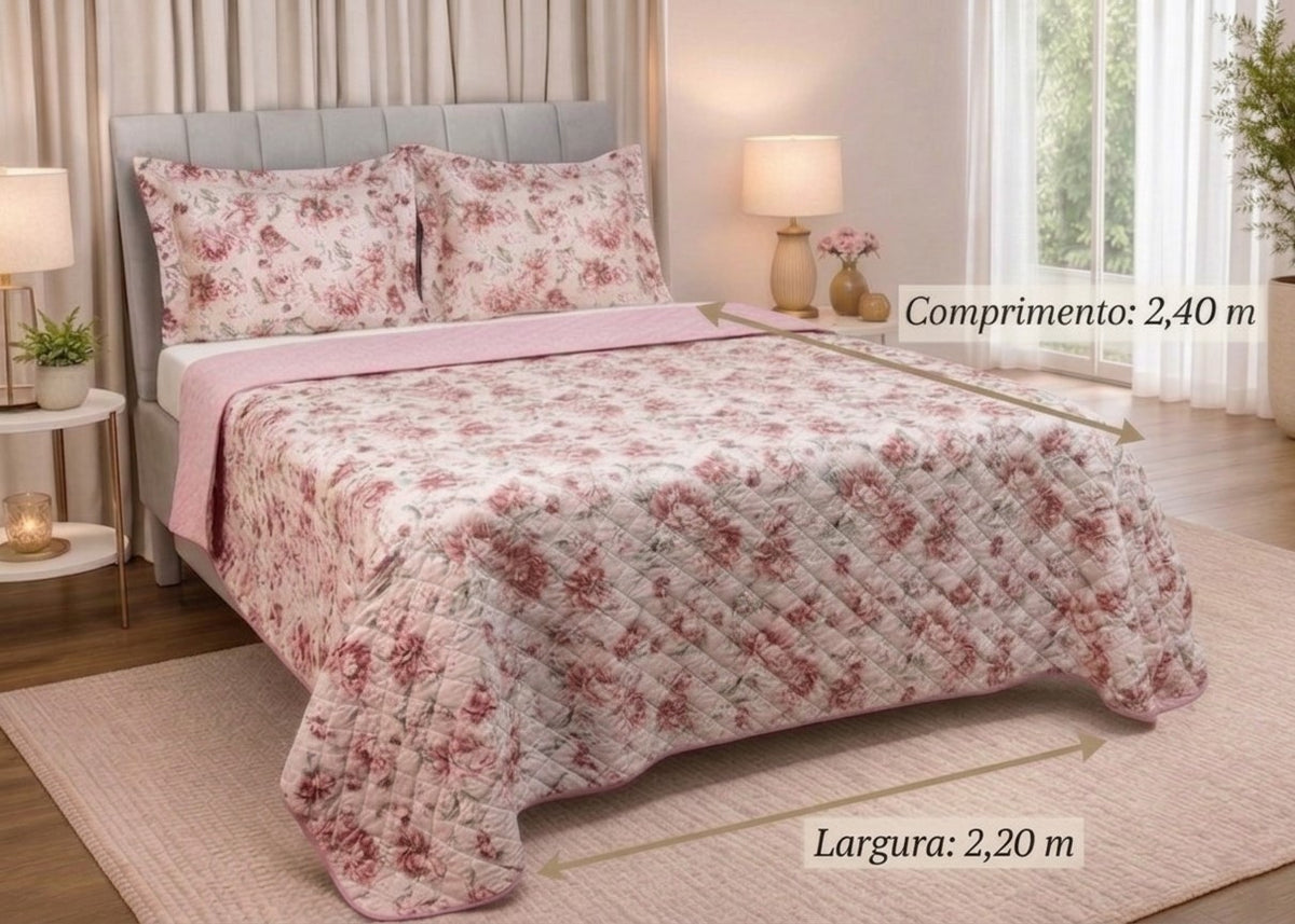 Maison Charlo Soft Madri Reversible Queen Bedspread Set – Dusty Rose – 3 Pieces