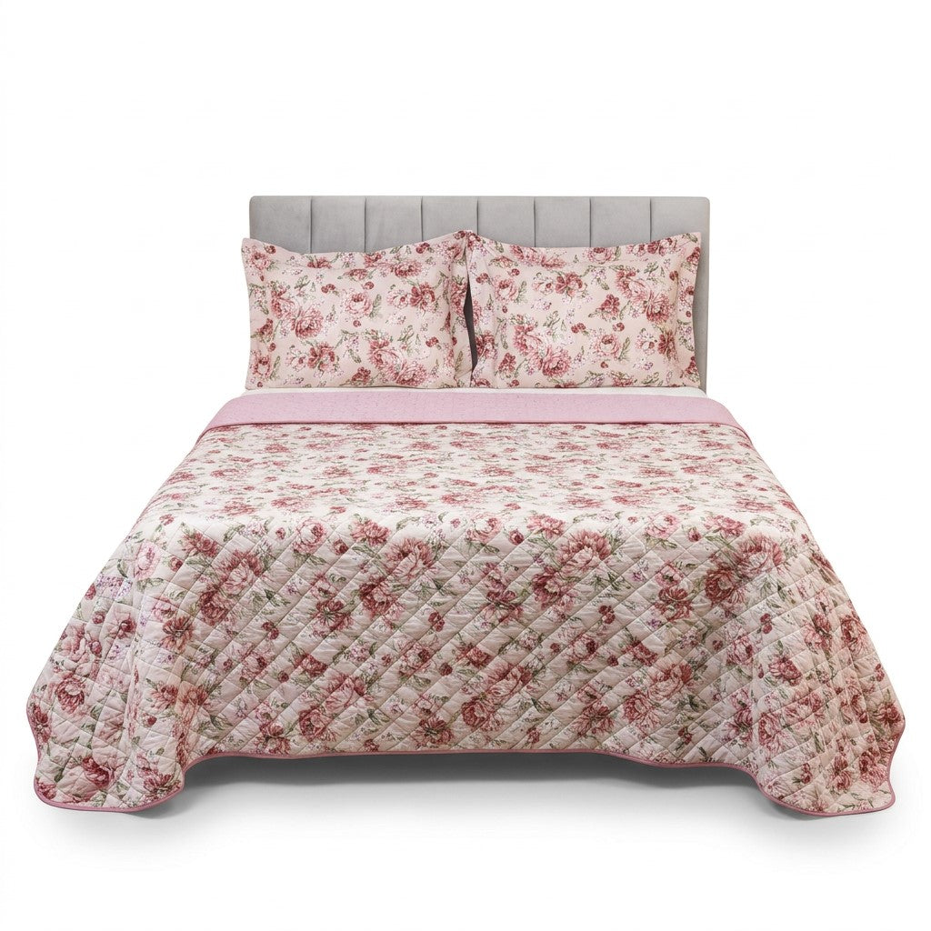 Maison Charlo Soft Madri Reversible Queen Bedspread Set – Dusty Rose – 3 Pieces