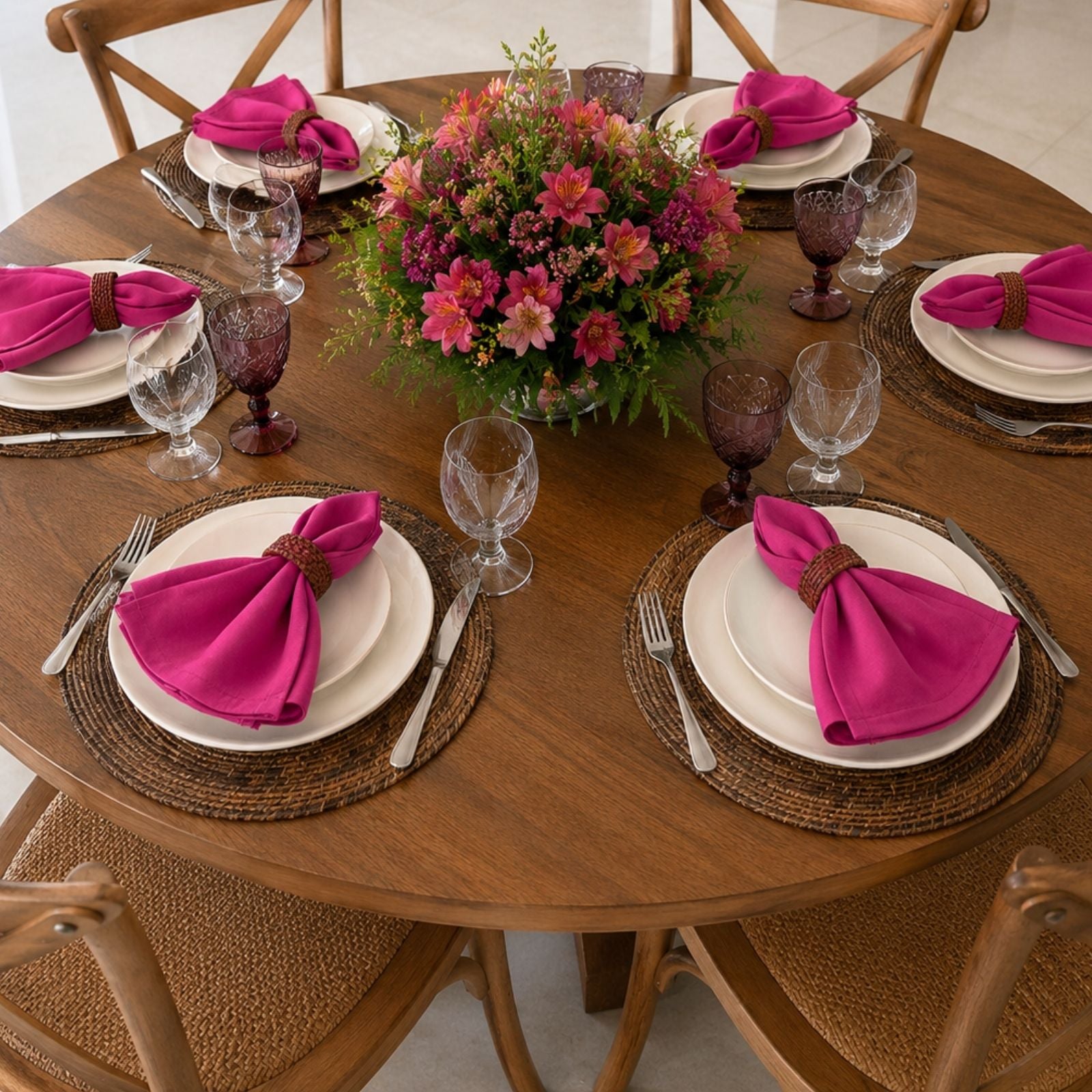 Charlo's Set of 4 Pink Fucsia 100% Cotton Solid Cloth Napkins 15