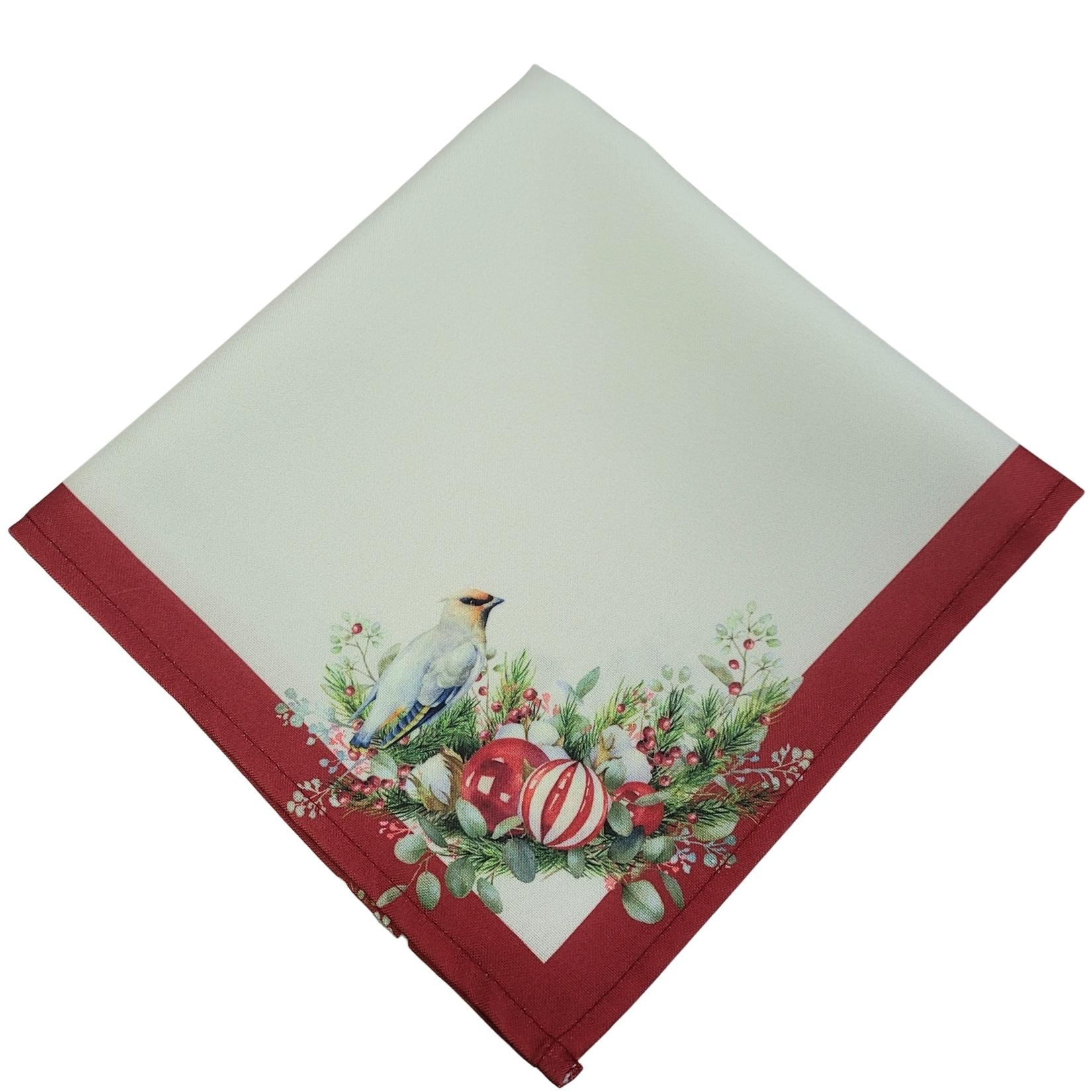 Charlo's Cloth Napkin Set of 4 Christmas Bird Marsala 16