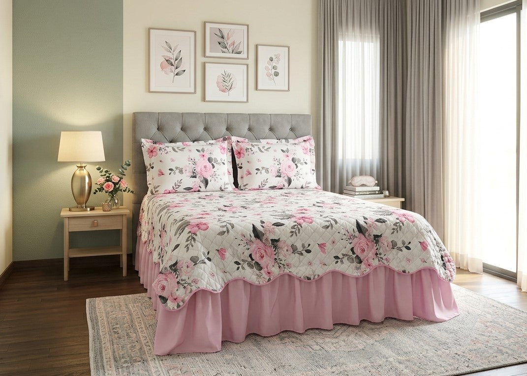 Maison Charlo Belize King Bedspread Set – Baby Pink – 3 Pieces