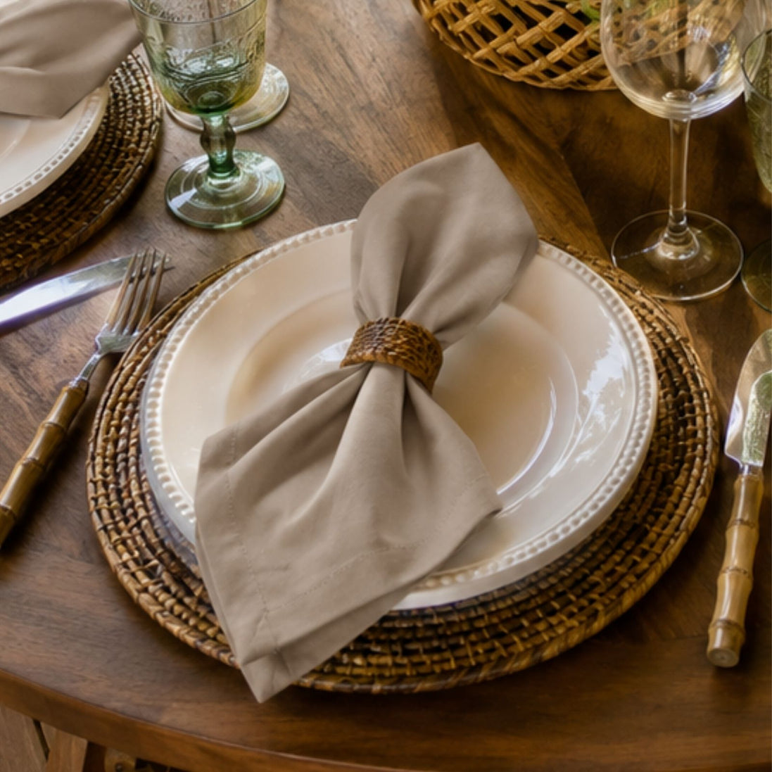 Charlo's Set of 4 Beige Dark 100% Cotton Solid Cloth Napkins 15" by 15" Washable Reusable