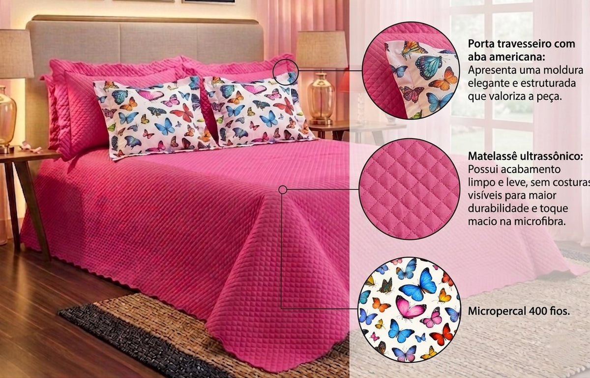 Maison Charlo Soft Florence Reversible Queen Bedspread Set – Pink – 5 Pieces