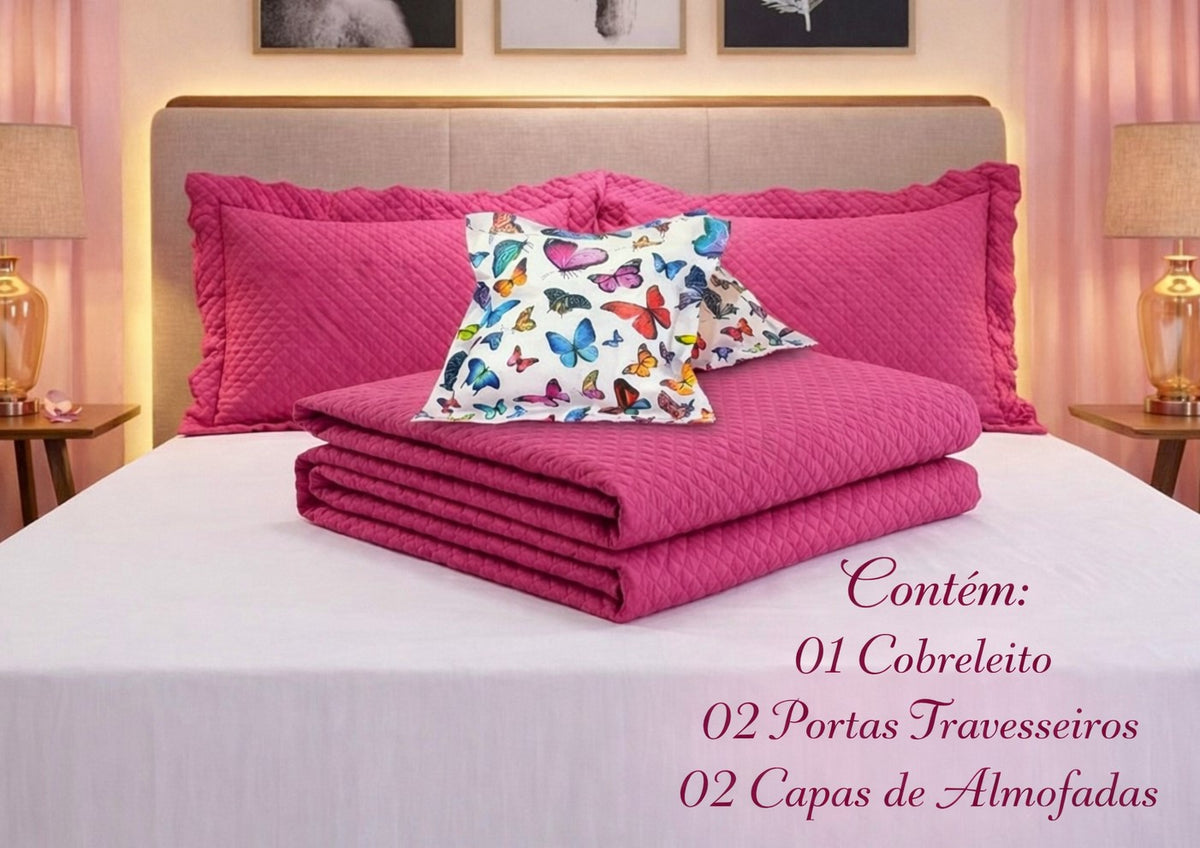 Maison Charlo Soft Florence Reversible Queen Bedspread Set – Pink – 5 Pieces