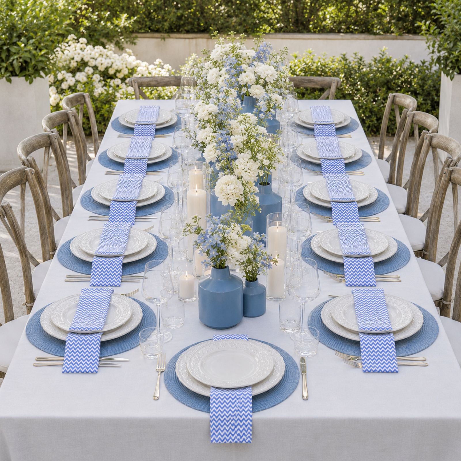Charlo's Set of 4 Blue Chevron 100% Cotton Cloth Napkins 15