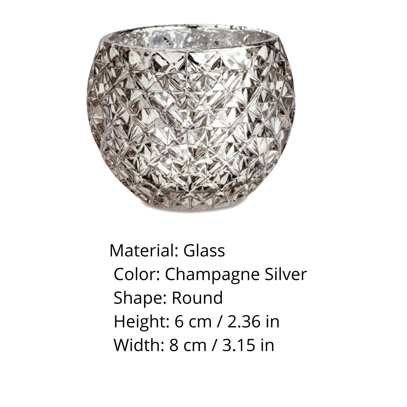 Champagne Silver Glass Candle Holder – Round Decorative Votive 3.15 in dia 2.36