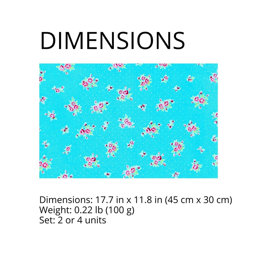 Charlo's Set of 4 Rectangular Placemats Spring Turquoise and Pink 18" x 12"