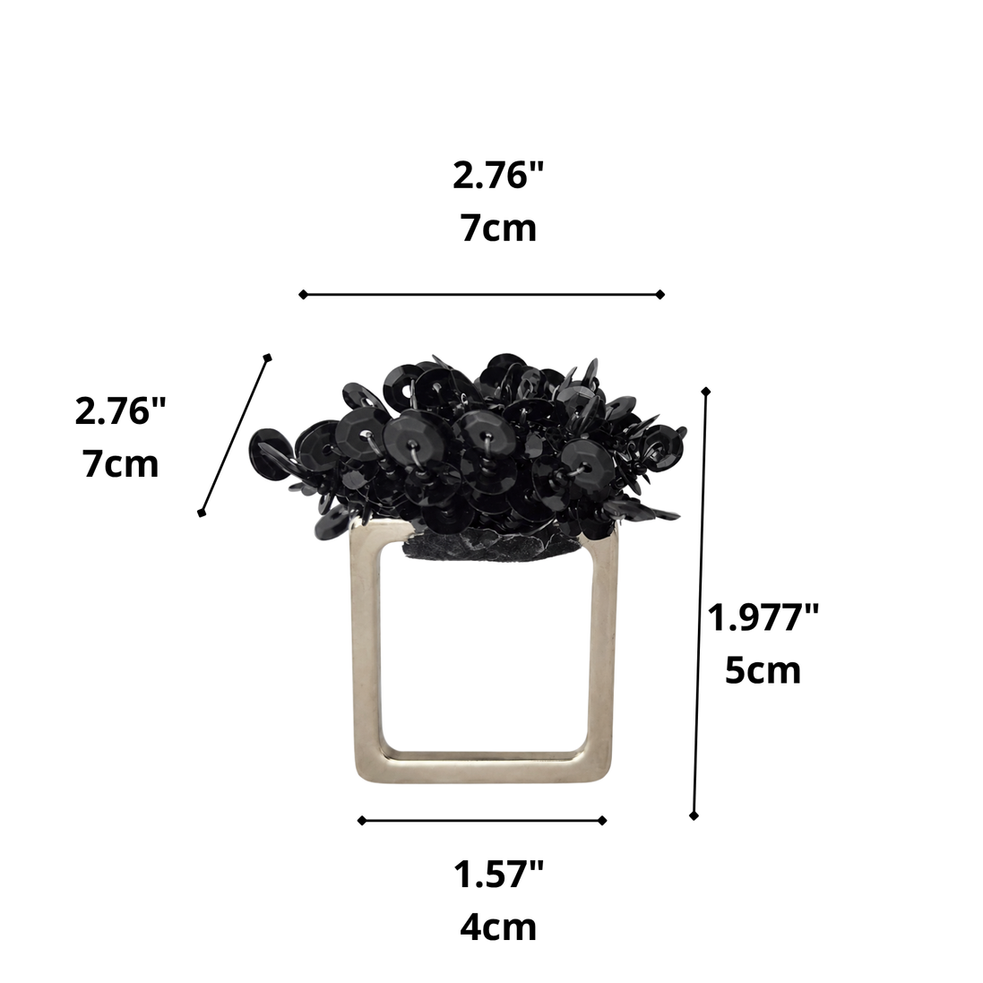 Maison Charlo Set of 2 Black Flower Noir Sequin Napkin Rings