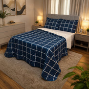 Maison Charlo Soft Madri Reversible Queen Bedspread Set – Navy Blue – 3 Pieces