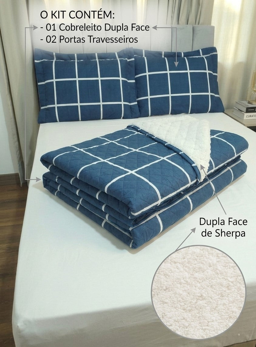 Maison Charlo Soft Madri Reversible Queen Bedspread Set – Navy Blue – 3 Pieces
