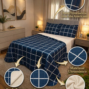 Maison Charlo Soft Madri Reversible Queen Bedspread Set – Navy Blue – 3 Pieces